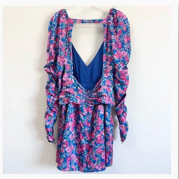 For Love & Lemons Annie Mini Dress Cobalt Floral Size X-S - Picture 5 of 7